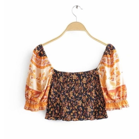 Bohemian floral print Off Shoulder Maxi Skirt Set - Picture 5 of 6